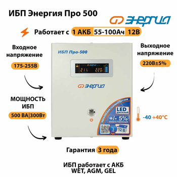 Энергия ИБП Про 500 12В - ИБП и АКБ - ИБП для котлов - . Магазин оборудования для автономного и резервного электропитания Ekosolar.ru в Минусинске