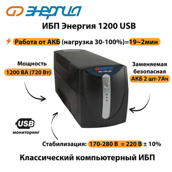 Энергия ИБП 1200 USB - ИБП и АКБ - ИБП для компьютера - . Магазин оборудования для автономного и резервного электропитания Ekosolar.ru в Минусинске