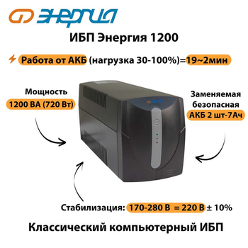 Энергия ИБП 1200 - ИБП и АКБ - ИБП для компьютера - . Магазин оборудования для автономного и резервного электропитания Ekosolar.ru в Минусинске